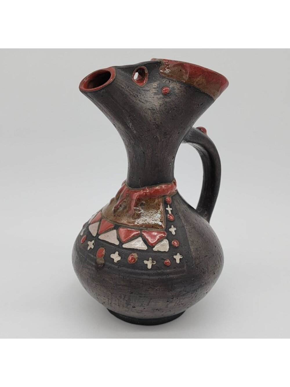 Raku Southwestern Ceramic Pitcher Beak Zoomorphic Handmade VTG 8.5" Tall
